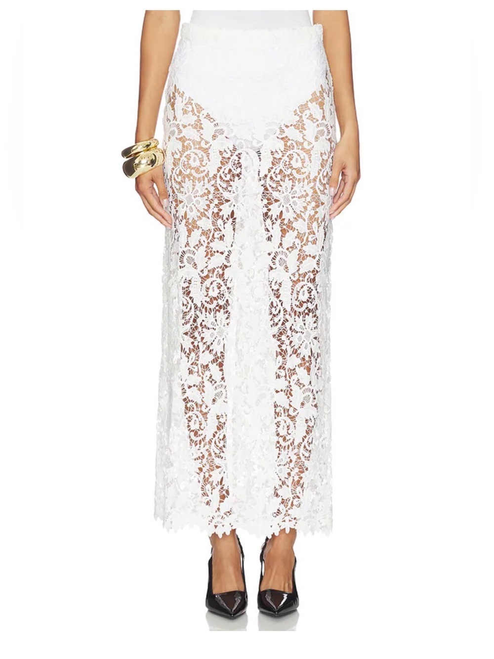 Women's White Lace Midi Skirt
